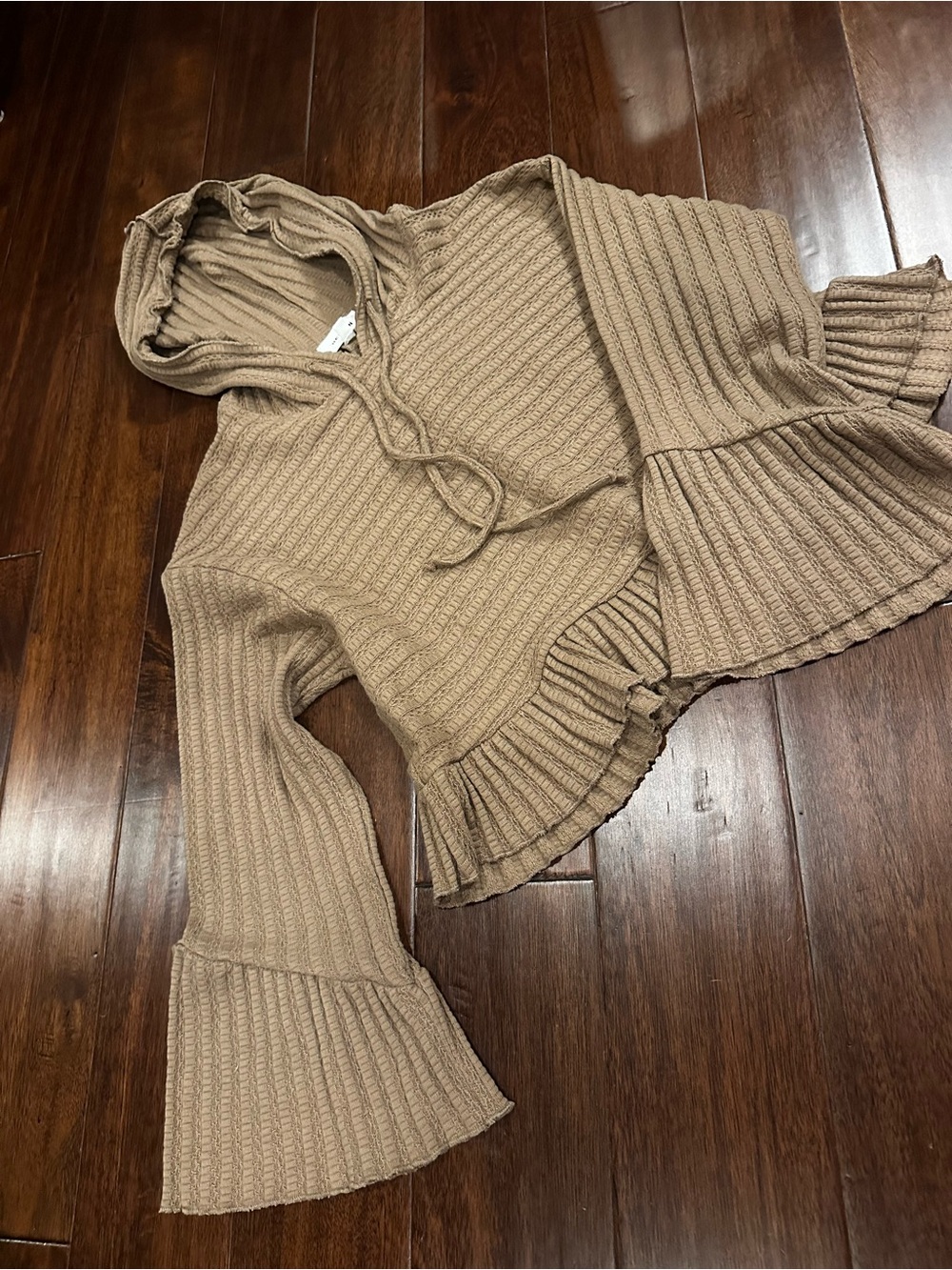 Heyson Waffle Bell-Sleeve Hooded Sweater